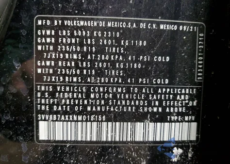 2022 Volkswagen Tiguan Se R-Line Black z USA, uszkodzony, nr VIN 3VV8B7AXXNM018156